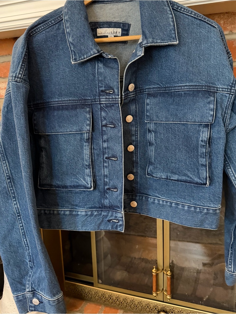 LOFT Oversized Denim Utility Jacket | Dark Wash Cropped Jean Jacket | Women’s M